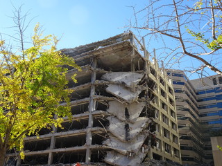 Demolition of a high rise building in the city