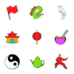 Japanese travelicons set, cartoon style