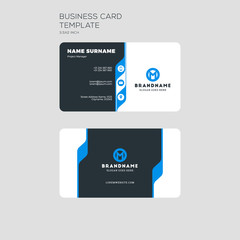 Corporate business card print template. Personal visiting card with company logo. Clean flat stationery design. Vector Illustration
