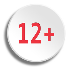 Red 12 years in round white button with shadow
