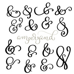 vector set Vintage sign And Ampersand on white background. Calligraphy lettering illustration EPS10