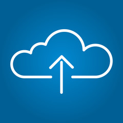 White cloud with an arrow up. Icon on blue background