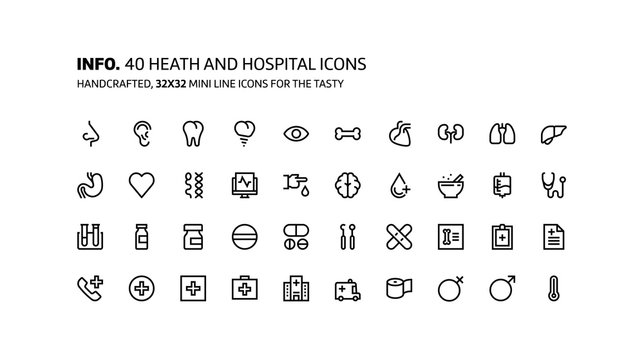 Health, hospital mini line, illustrations, icons
