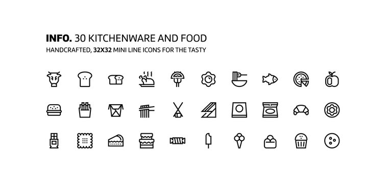 Kitchenware, foods mini line, illustrations, icons