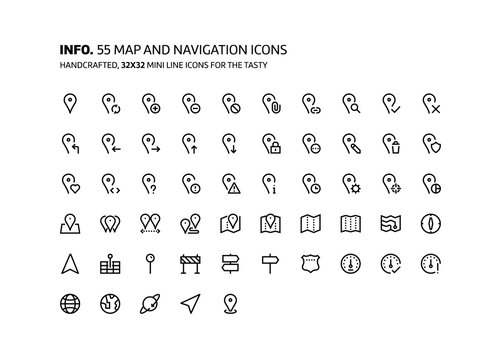Map mini line, illustrations, icons
