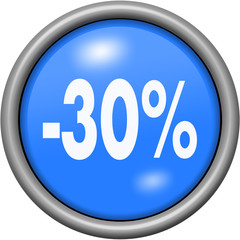 Blue design 30 percent in round 3D button