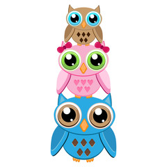 Three owls sitting each on other