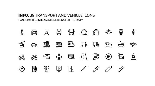 Transport mini line, illustrations, icons