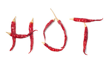 The word "hot" from dried chili peppers