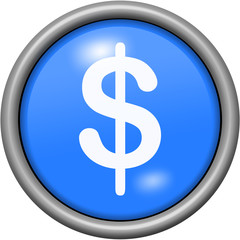 Blue design dollars in round 3D button