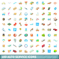 100 autoservice icons set, cartoon style