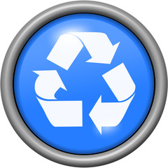 Blue design recycling in round 3D button