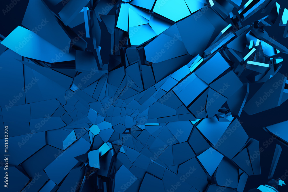 Poster abstract 3d rendering of cracked surface. background with broken shape. wall destruction. bursting w