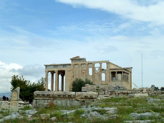 Fototapeta na wymiar The Erechtheion or Erechtheum, an Ancient Greek Temple on the Acropolis of Athens, Greece 