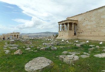 The Erechtheum or the Erechtheion of Acropolis in Athens, Greece