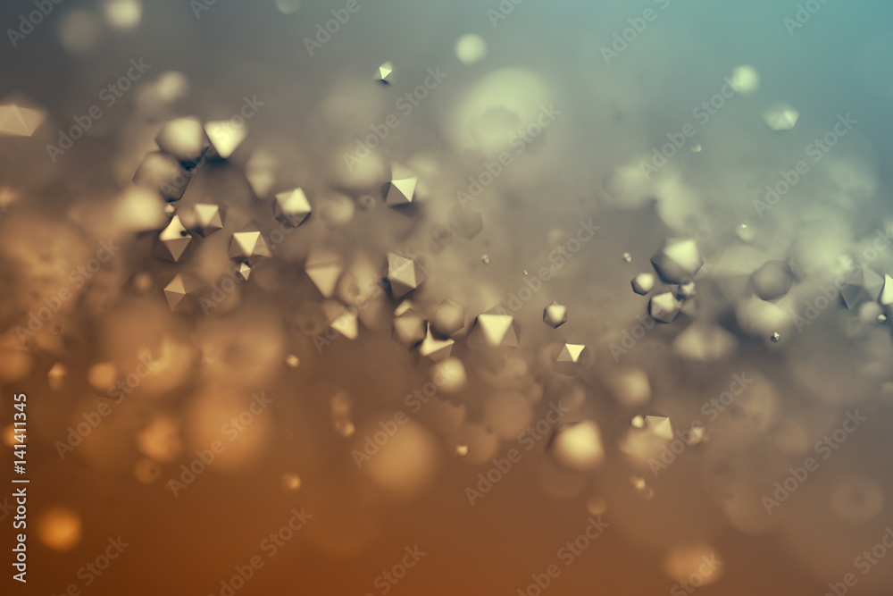 Poster abstract 3d rendering of chaotic low poly particles. flying polygonal spheres in empty space. futuri