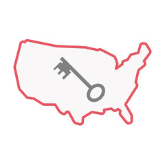 Isolated USA map with  a vintage key