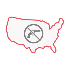 Isolated USA map with  a gun  in a not allowed signal