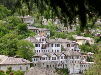 Fototapeta na wymiar Historic Buildings and Traditional houses in the Old City of Gjirokaster, Albania 
