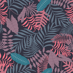 Tropical background with palm leaves. Seamless floral pattern