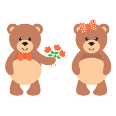 cartoon bear with flowers set