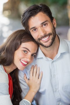 Woman Resting Her Head On Mans Shoulder In The Restaurant