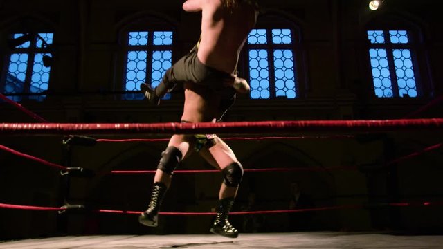 Wrestler Slam in Ring (Slow Motion) during Wrestling Match