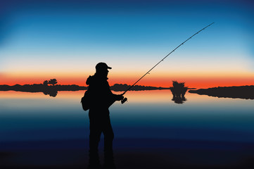 Silhouette of fisherman. Fishing vector.