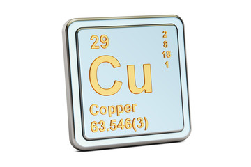 Copper Cu, chemical element sign. 3D rendering