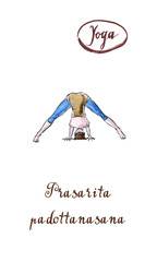 Young woman practicing yoga, standing in Wide Legged Forward Bend exercise, Prasarita Padottanasana pose