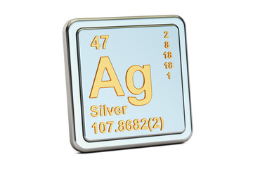 Silver Ag, chemical element sign. 3D rendering