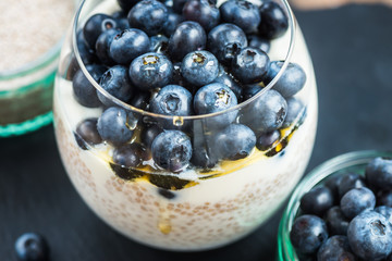 Light Healthy Dessert, Pudding, from Chia Seeds in Almond Milk