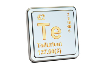 Tellurium Te, chemical element sign. 3D rendering