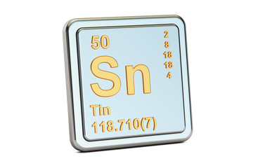 Tin, stannum Sn, chemical element sign. 3D rendering