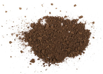 Pile dirt isolated on white background, top view
