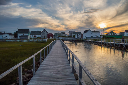 Charming Colorful Houses along a Canal and Sunset in Bonavista, Newfoundland, Canada