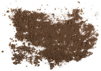 Pile dirt isolated on white background, top view
