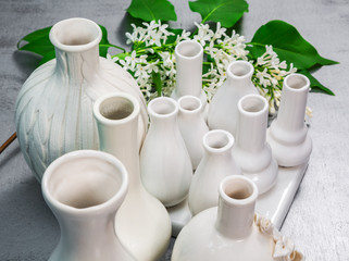 Porcelain vases with a branch of lilac