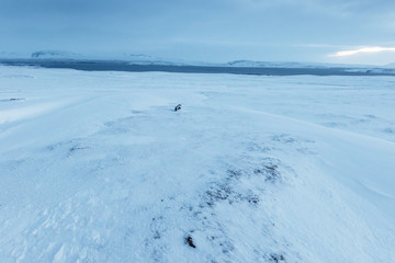 Fototapeta na wymiar Beautiful winter landscape windy and covered snow in Iceland