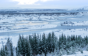 Beautiful winter landscape windy and covered snow in Iceland