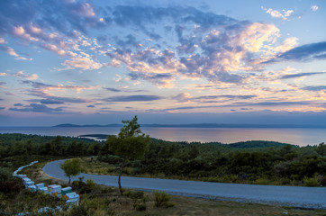Gorgeous sea and sky colors in the dusk, Sithonia, Chalkidiki, Greece 