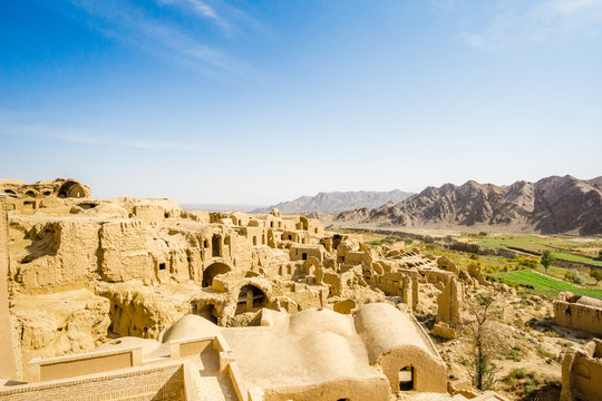Panoramic view over ghost town of kharanaq by Yazd