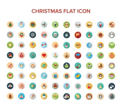 Christmas and holiday flat icon set