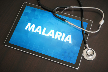 Malaria (infectious disease) diagnosis medical concept on tablet screen with stethoscope