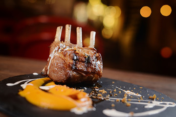 French delicacy - Rare steak in yellow sauce