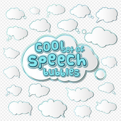 Collection white speech bubbles with colored outline stroke