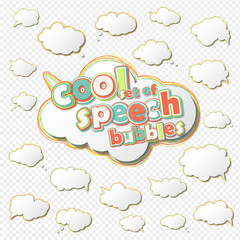 Collection white speech bubbles with colored outline stroke