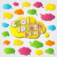 Collection colorful speech bubbles with colored outline stroke