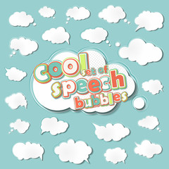 Collection white speech bubbles with colored outline stroke