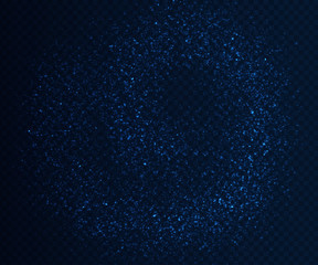 Light sparkling effects on dark transparent background. Shiny blue particles